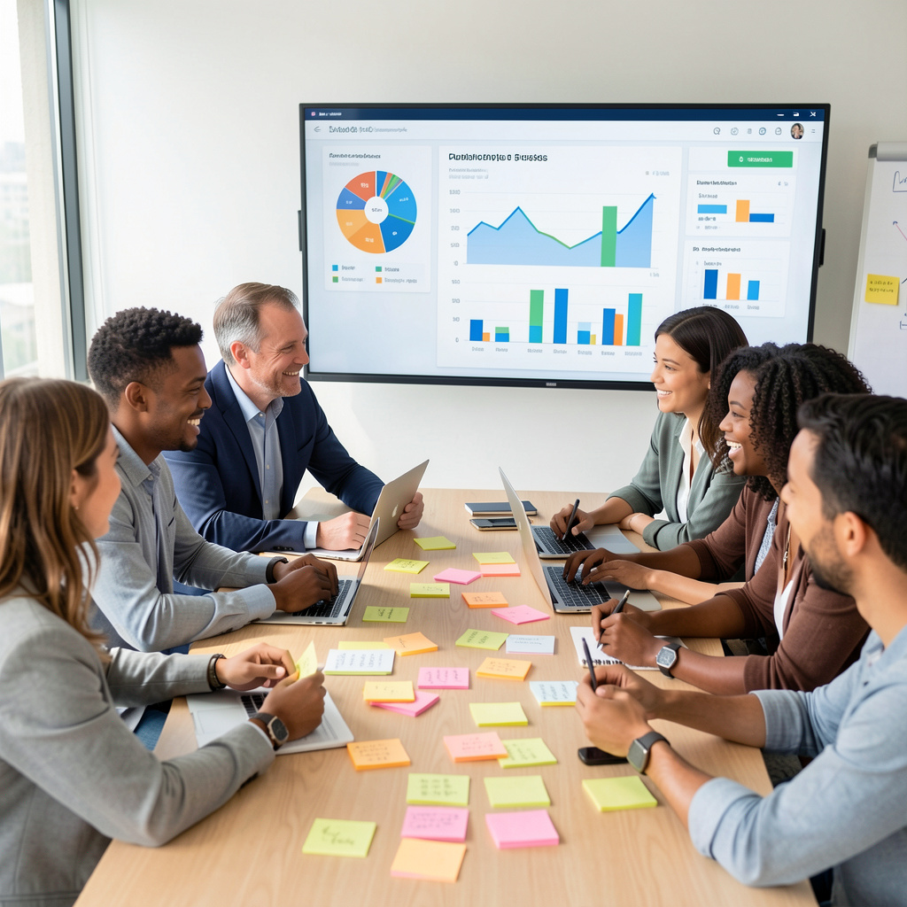 Digital marketing strategy planning session with data analytics